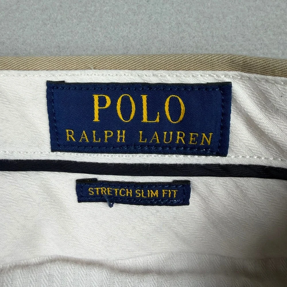 Polo Ralph Lauren Men's 36x34 Tan Stretch Slim Fit Twill Chino Pants Flat Front